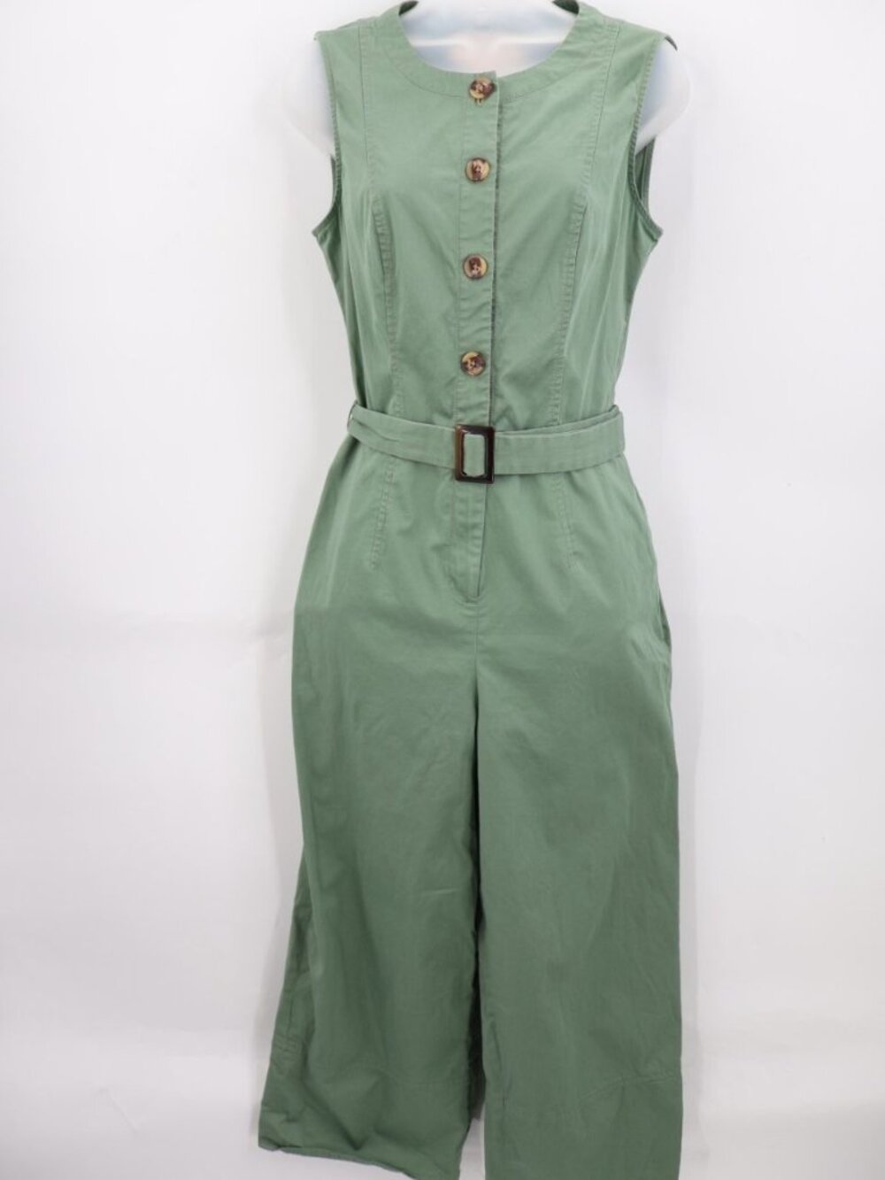 Gal Meets Glam Leonie Green Sleeveless Belted Crop Wide Leg Jumpsuit Button Sz 6 - Picture 3 of 15